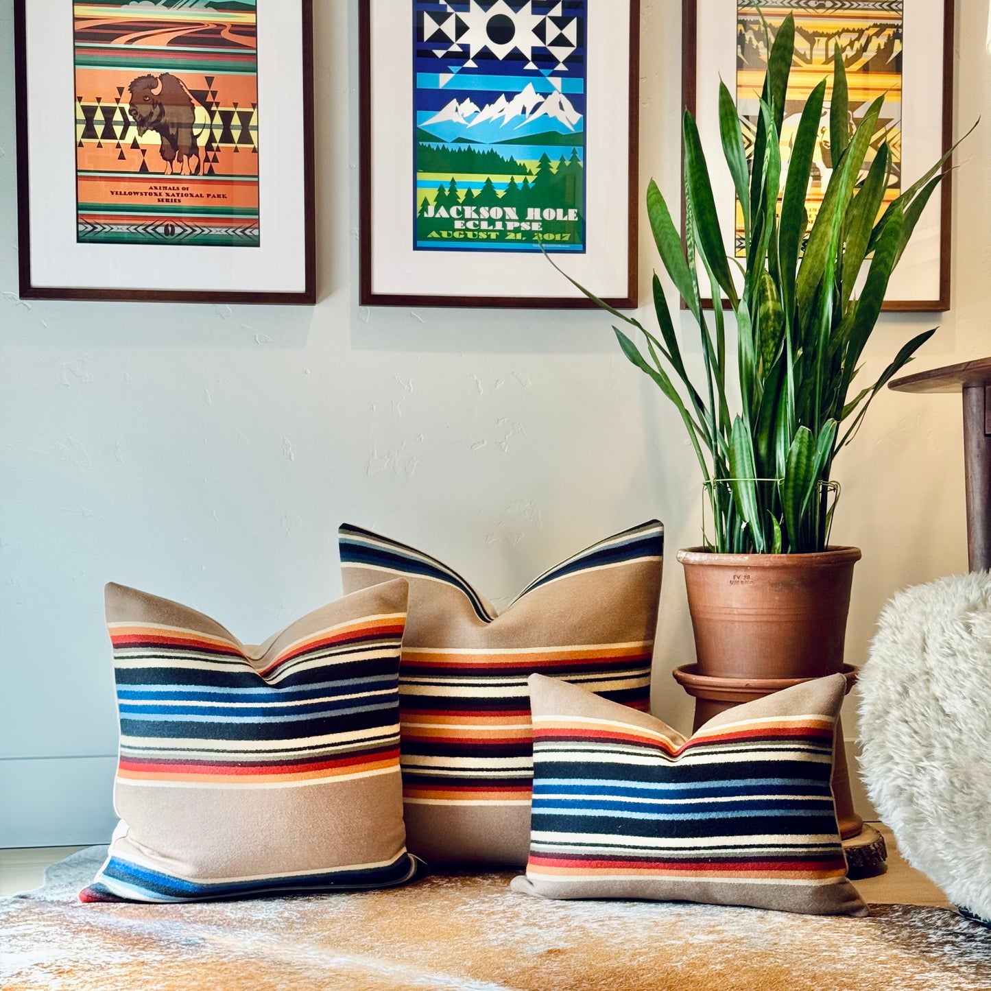 Archival Serape Gray Horse Khaki Pillow Cover