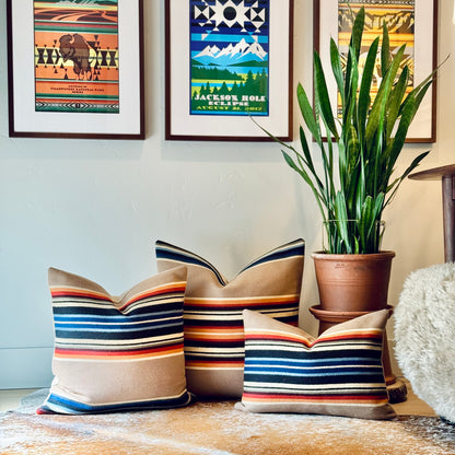 Archival Serape Gray Horse Khaki Pillow Cover